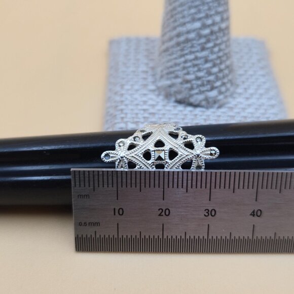 Size 8 Sterling Silver Unique Marcasite Stones Band Ring A5305 - Picture 7 of 8